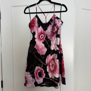 Floral Pink and Black Slip Dress